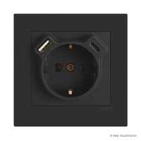 EFAPEL Fekete USB töltő aljzat (Schuko + USB-A + USB-C) - komplett - mec21 (21137+90630_TPM+90910_TPM)