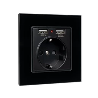 ELMARK 195018/BL Német típusú konnektor 16A 2xUSB üvegkerettel, fekete