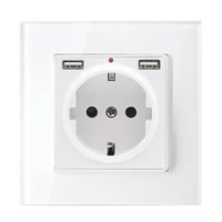 ELMARK 195018CC/WH Német típusú konnektor 16A 2xUSB üvegkeretes, fehér+dobozos
