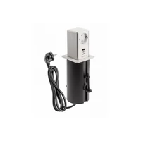 GTV AE-GMW1STOW-10 Torony kihúzható bútoraljzat, 1x schuko aljzat, 1xUSB A, 1xUSB C, kábel 1,5 m, fehér, inox kupak