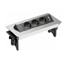 GTV AE-PBC3GS-51BKN Asztali hosszabbító kábel kazetta nélkül 3x schuko aljzat, 1,5 m-es tápkábel inox csatlakozóval (csavaros rögzítés)