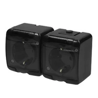 Karlik Junior 2x2P+F falon kívüli vízmentes dupla dugalj átlátszó, fekete 12GHE-2SD