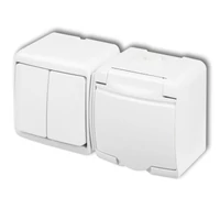 Karlik Junior 105+2P+F falon kívüli vízmentes csillárkapcsoló+dugalj vízszintes, fehér WGHH-2S