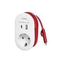 VIRONE CS-2(GS) Adapter USB töltővel és töltőkábellel (C típus + Lightning), 1x2P+Z (Schuko), 2xUSB (A+C típus), max 3.4A
