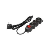 VIRONE ES-5(GS)/B/5 Elosztók 3x 2P+F kapcsolóval, 5m, Schuko H05VV-F 1x1.5mm2, Imax=16A, fekete