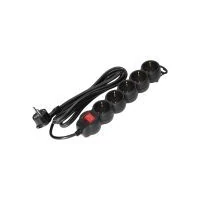 VIRONE ES-7(GS)/B/5 Elosztók 5x 2P+F kapcsolóval, 5m, Schuko H05VV-F 1x1.5mm2, Imax=16A, fekete