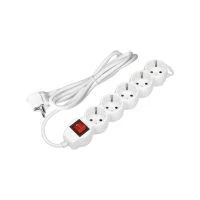 VIRONE ES-7(GS)/W/3 Elosztók 5x 2P+F kapcsolóval, 3m, Schuko H05VV-F 1x1.5mm2, Imax=16A, fehér