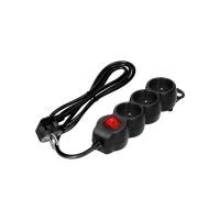 VIRONE ES-9/B/1,4 Elosztóaljzat 3x2P+F, BE/KI, 1,4m, 3x1mm², fekete