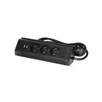 VIRONE FS-15/B Hármas bútoraljzat telefontartóval, USB töltővel és 1,5 m kábellel, 3x2P + E, 2xUSB (A típusú, 2,4A), fekete