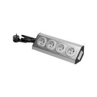 VIRONE FS-2 Bútorokhoz és konyhába alkalmas konnektorkészlet, tépőzáras rögzítőcsíkokkal, 4x2P+Z INOX, és 1,5 m hosszú, 16A-es kábellel