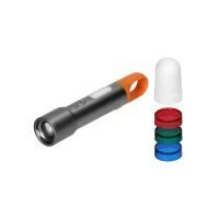 VIRONE LT-18 LED SMD zseblámpa 10W + COB 2W, 350lm, 1200mAh, zoom funkció, színes sapkák