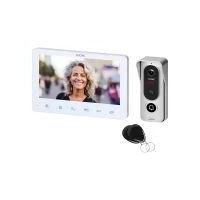 VIRONE VDP-72/W ANGU, videós kaputelefon szett, 4 vezetékes, kihangosító, LCD 7"-os monitor, 800TVL kamerával, 13,56MHz RFID olvasóval, fehér