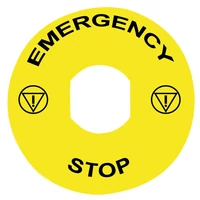 Schneider ZBY8330 Harmony sárga köralakú felirati tábla, Ø90, vészleállítóhoz, logóval, EMERGENCY STOP
