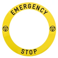 Schneider ZBY8L330 Harmony sárga köralakú felirati tábla, Ø90, ZB5AS84W** vészleállítóhoz, logóval, EMERGENCY STOP