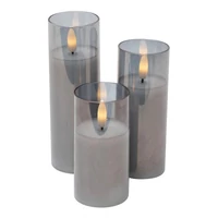 SOMOGYI Home CDS 3 LED-es gyertyaszett üvegben, lángnyelv alakú LED, valódi viasz, 6 cm magas