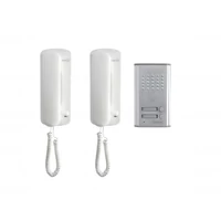 SOMOGYI Home DP 012 kétlakásos vezetékes kaputelefon szett, kétvezetékes rendszer, kiváló hangátvitel, kapunyitó elektronika, falba süllyeszthető külső egység