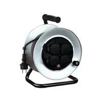 SOMOGYI Home HJRM 10-50 fém kábeldob, 50 m, fém talp és dob, IP44-es védelem, H07RN-F 3G1,5 mm2 gumi kábel, max. 3000 W, védőkapcsoló,  fix, nem forgó aljzatokkal
