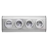 SOMOGYI Home KNV 03/USB szerelhető konyhai hálózati elosztó USB aljzatokkal, 3 védőérintkezős és 2 USB aljzat, rozsdamentes acél, felszerelés sarokba is, max. 3680 W,