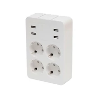 SOMOGYI Home NV 4 USB tálcás USB-s elosztó, 4 földelt aljzat, 4 USB aljzat össz 2,4A, elforgatható csatlakozódugó, max.3680W