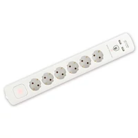 SOMOGYI Home NVT 06K USB/WH túlfeszültség védett hálózati elosztó, 1,4 m, kapcsolós, H05VV-F 3G1,5 mm2 kábel, 6 aljzat, max. 3680W, falra akasztható, USB töltőaljzatok