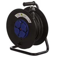 Kültéri kábeldob, fémvázzal, 40m, H05RR-F 3G 1,5 mm² keresztmetszetű gumivezeték, 4 db földelt dugaszolóaljzattal, IP44, SDK 40