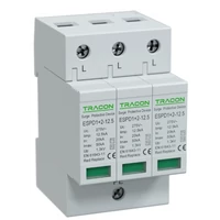 Tracon ESPD1+2-12.5-3P T1+T2 AC típusú túlfeszültséglevezető, cserélhető betéttel Uc:275V; Iimp:12,5kA; In:20kA; Imax:50kA; Up:1,3kV; 3P