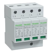 Tracon ESPD1+2-12.5-4P T1+T2 AC típusú túlfeszültséglevezető, cserélhető betéttel Uc:275V; Iimp:12,5kA; In:20kA; Imax:50kA; Up:1,3kV; 4P
