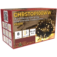 Tracon CHRSTOP100WW Karácsonyi programozható fényfüzér, kültéri/beltéri (X22016) 230VAC, 2+10M, 100LED, 3,6W, 2600-2700K, IP44