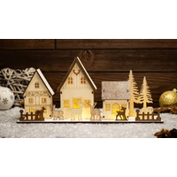 Tracon CHRVIL10WW LED karácsonyi falu, fa, elemes (X24003) Timer 6+18h, 10LED, 3000K, 2xAA