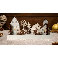 Tracon CHRVIL4WW LED karácsonyi falu, fa, elemes (X24007) Timer 6+18h, 4LED, 3000K, 2xAA