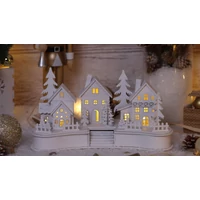 Tracon CHRWHVILW6WW LED karácsonyi falu, fa, fehér, elemes (X22082) Timer 6+18h,6LED, 3000K, 2xAA