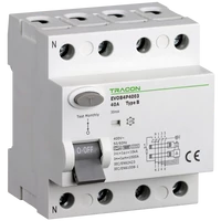 Tracon EVOB4P6303 Áram-védőkapcsoló, 4 pólusú 63A, 30mA, 10kA, B