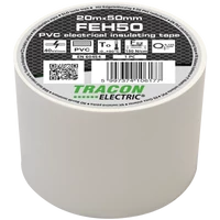 Tracon FEH50 Szigetelőszalag, fehér 20m×50mm, PVC, 0-90°C, 40kV/mm