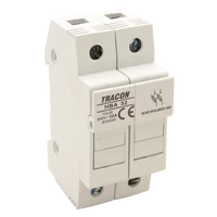 Tracon HBA-2P-32 Szakaszolókapcsoló-biztosítóhengeres bizt.hoz, maszkolható 32A, 10x38mm; Un=230V/400V