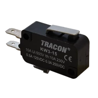 Tracon KW3-15 Helyzetkapcsoló, mikro, rugószáras 1×CO 10A/230VAC, 0,3A/250VDC, 15mm, 4,8x0,5 mm, IP00