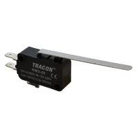 Tracon KW3-25 Helyzetkapcsoló, mikro, rugószáras 1×CO 10A/230VAC, 0,3A/250VDC, 52mm, 4,8x0,5 mm, IP00