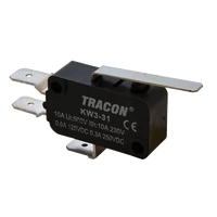 Tracon KW3-31 Helyzetkapcsoló, mikro, rugószáras 1×CO 10A/230VAC, 0,3A/250VDC, 28mm, 6,3x0,8 mm, IP00