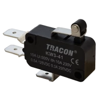 Tracon KW3-41 Helyzetkapcsoló, mikro, karos-görgős 1×CO 10A/230VAC, 0,3A/250VDC, 15mm, 6,3x0,8 mm, IP00