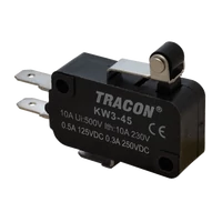Tracon KW3-45 Helyzetkapcsoló, mikro, karos-görgős 1×CO 10A/230VAC, 0,3A/250VDC, 15mm, 4,8x0,5 mm, IP00