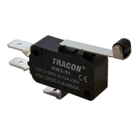 Tracon KW3-51 Helyzetkapcsoló, mikro, karos-görgős 1×CO 10A/230VAC, 0,3A/250VDC, 28mm, 6,3x0,8 mm, IP00
