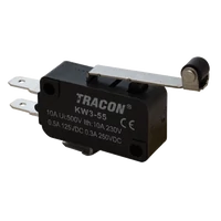 Tracon KW3-55 Helyzetkapcsoló, mikro, karos-görgős 1×CO 10A/230VAC, 0,3A/250VDC, 28mm, 4,8x0,5 mm, IP00
