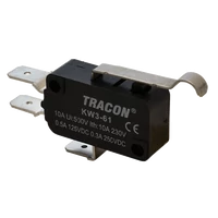 Tracon KW3-61 Helyzetkapcsoló, mikro, íves-rugószár 1×CO 10A/230VAC, 0,3A/250VDC, 28mm, 6,3x0,8 mm, IP00