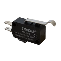 Tracon KW3-65 Helyzetkapcsoló, mikro, íves-rugószár 1×CO 10A/230VAC, 0,3A/250VDC, 28mm, 4,8x0,5 mm, IP00