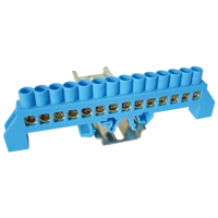 Tracon NPE-B8-14 Szigetelt földelősín (N/PE), kék 230/400VAC, 100A, 8×12mm, 14P, IP20