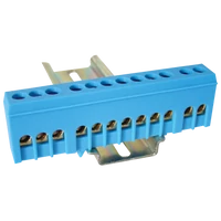 Tracon NPE-ZB Szigetelt földelősín (N/PE), zárt, kék 230/400VAC, 63A, 6×9mm, 12P, IP20