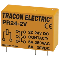 Tracon PR24-2V Print relé 24V DC / 2×CO (5A, 230V AC / 30V DC)