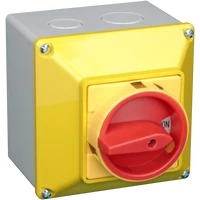 Tracon TKFL-20T65S Tokozott főkapcsoló, lakatolható, sárga fedéllel, BE-KI 400V, 50Hz, 20A, 4P, 5,5kW, 48×48mm, IP65