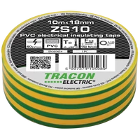 Tracon ZS10 Szigetelőszalag, zöld/sárga 10m×18mm, PVC, 0-90°C, 40kV/mm