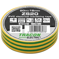 Tracon ZS20 Szigetelőszalag, zöld/sárga 20m×18mm, PVC, 0-90°C, 40kV/mm