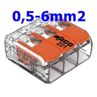 WAGO 221-613 Vezetékösszekötő oldható 41A/450V leágazás 3x 0,5-6mm2 átlátszó